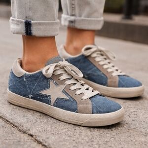 Meline Italy Italian Blue Fur-Lined Sneakers Size 41